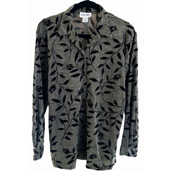 Alfred Dunner Blouse Size 12 Long Sleeves Black Gold Holiday Party Fall Career - Picture 1 of 7